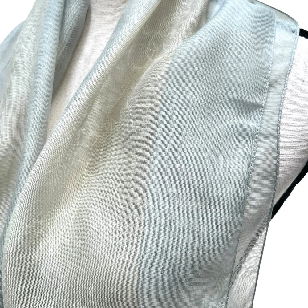 GIORGIO ARMANI LE COLLEZIONI CASHMERE/SILK BLUE & BEIGE FLORAL RECTANGLE SCARF